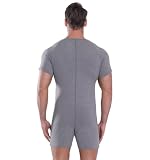Landofgenie Mężczyźni Onesie Krótki Rękaw Bodysuit One Piece Pidżama Rompers Dolna Koszula Krocza Szary S