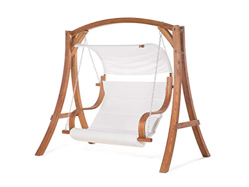 Beliani Modern Garden Swing Set White Fabric Larch Wood Frame Aprilia
