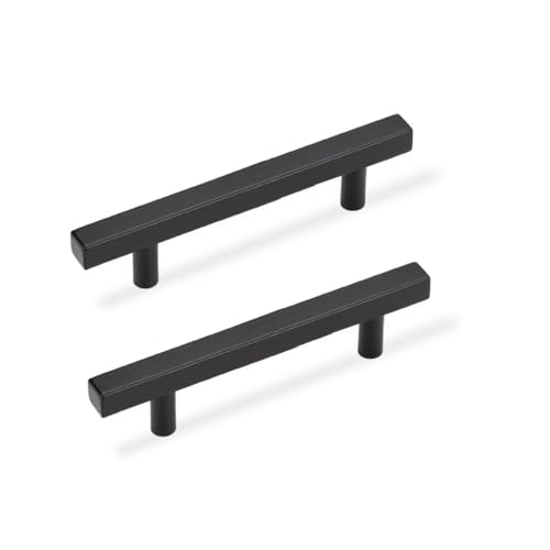 NIZADO 2 1/2 Inch Cabinet Pulls Black Black Handles for Kitchen Cabinets 10 Pack Square Drawer Dresser Handles 4 Inch Overall Length