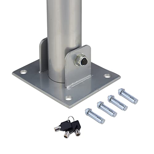 Relaxdays Absperrpfosten, klappbar, Stahl, Sperrpfosten Parkplatz, HxBxT: 65 x 15 x 13 cm, Signalstreifen, Silber/rot