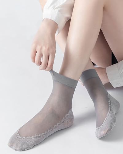 Image of 10-20 Pairs Nylon Socks for Women's Sheer Ankle Socks Reinforced Bottom and Toe Silk Thin Sole Elastic Socks