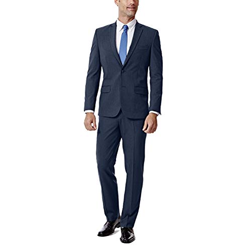 J.M. Haggar 4-Way Stretch Solid 2-Button Slim Fit Suit Separate Coat, Blue, 40XL with Separate Pant, Blue, 30Wx32L
