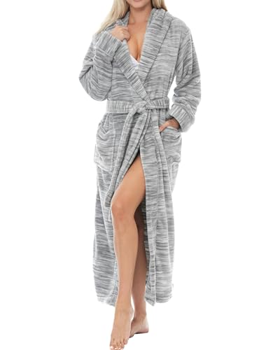 Alexander Del Rossa Plush Fleece Robe for Women, Long Hooded Bathrobe with Hood, Plus Size