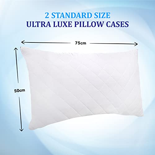 Eutony Quilted Zipped Pillow Protectors 2 Pack - Ultra Luxe, Soft & Breathable Microfiber, Hypoallergenic 50 x 75cm - White