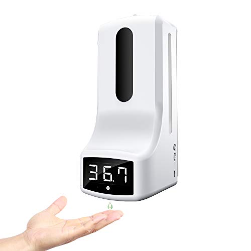 K9 Wall Mounted Hand Soap Dispenser with Thermometer Automatic Temperature Measurement and Disinfection Machine with Alarm for Office Home School Community use Connect to Wall Outlet or Power Bank