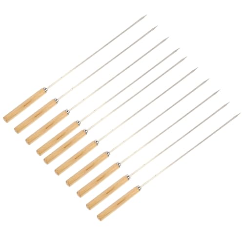 KICHOUSE Brochetas para Asar de Acero Inoxidable 10 Piezas Mango de Madera 12.99 Pulgadas Reutilizables para Reuniones Familiares y Camping