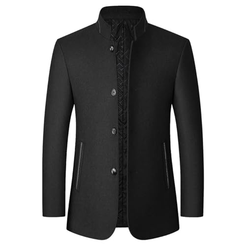 Mens Wool Blend Blazer Jacket Single Breasted Business Blazer Jacket Stand Collar Casual Wool Blend Coat with Pockets