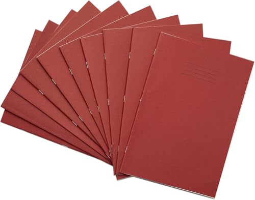 Rhino A4 Exercise Books, 48-Page / 12mm Lined Paper Notebook, 10-Pack, Office & School Stationery Supplies, Red