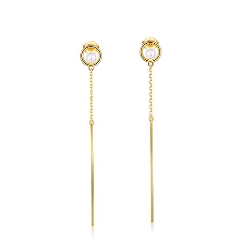 Boucles d'oreilles mince longues bandes argent 925 et perle 9K