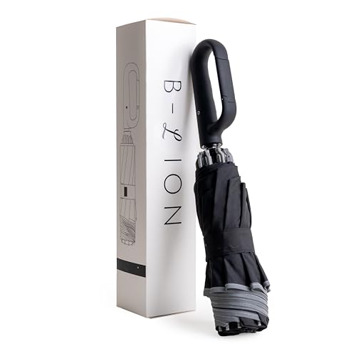 B-LION Paraguas Plegable Invertido con 10 Varillas Reforzadas, Banda Reflectante, Apertura y Cierre Automático, Antiviento y Mango con Hebilla – Fácil de Llevar para Hombre y Mujer