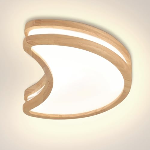 LIGKIN Plafonnier LED Moderne 18W Lampe de Plafond en Lune, Ø40CM Plafonnier en Bois Lumière LED Pour Chambre d'enfant Salon Chambre à coucher Café