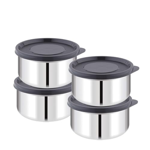 Image of ATTRO Prime Stainless Steel Single Wall Storage Containers Airtight & Leak Proof Containers for Office Use, School, Picnic, 550ml -Black-Set Of 4