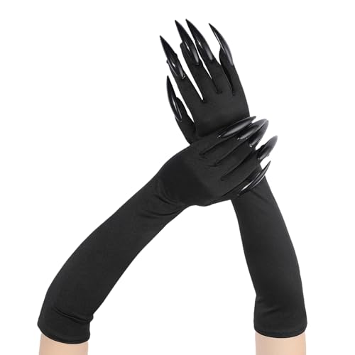 BIBITI Claw Gloves Halloween Cosplay Beast Wolf Black Gloves Panther Vampire Devil Black Horror with Fingernails Claw Halloween Gloves Claw Gloves for Women Cats Costume black Einheitsgröße