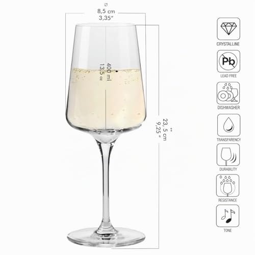 Krosno Bicchieri da vino bianco e frizzante | Set di 6 bicchieri | Eleganti | Crystal Glass | Vetro senza piombo | Ideali per la casa, i ristoranti e le feste | Lavabili in lavastoviglie