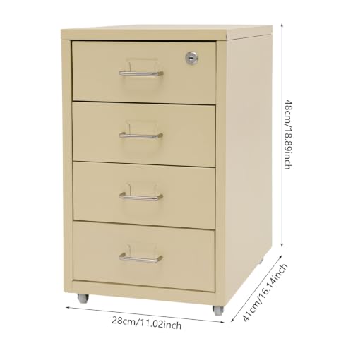 Image of 4 Drawer File Cabinet with Lock Steel Mobile Filing Cabinet for Office Home