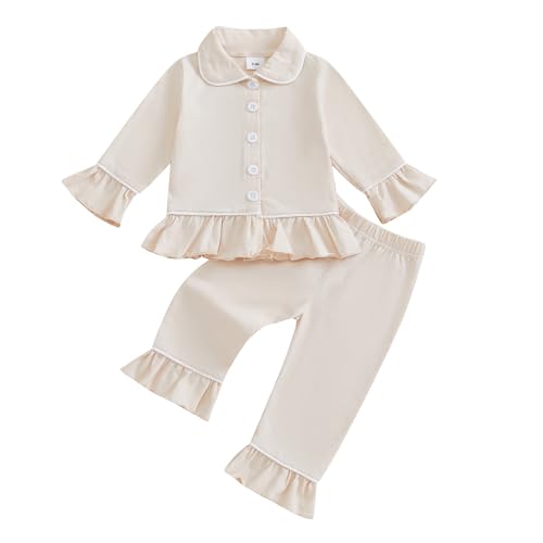 MAINESAKA Toddler Baby Girl Hallowen Christmas Pajamas Button Down Shirt Long Pants 2 Piece Pjs Sleepwear Holiday Pajamas Set (E-Champagne, 2-3 Years)