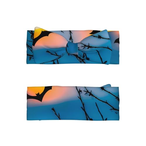 Bat Under Night Sky Prints Baby Bow Headband Super Stretchy Soft Bows Hair Accessories for Newborn Infants Toddlers Kids Girls2