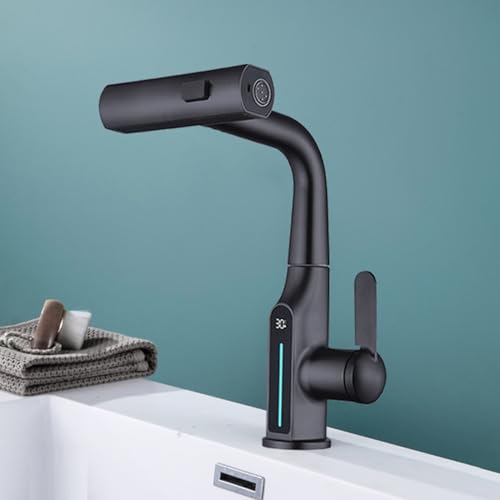 Robinet de lavabo noir à levier unique et mitigeur extractible de salle de bain
