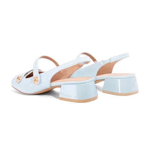 Image of Slingback Mary Jane Heels for Women Low Block Heel Closed Square Toe Pump Shoes Heels Classic Daily Office Dressy Shoes