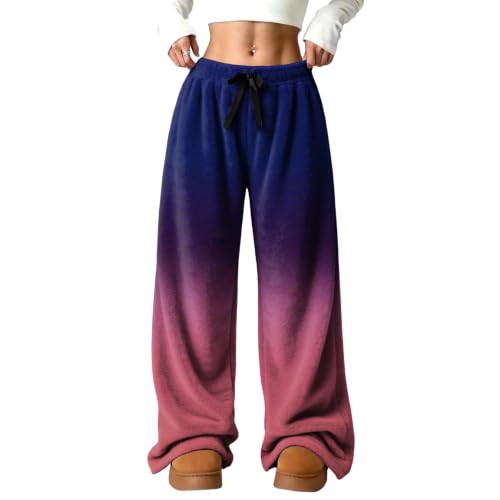 Womens Wide Leg Pants Plush Gradient Color Flannel Fluffy Work Pant | Loose Fit, Fluffy Plush, Cute, Pajamas Bottom, Relaxed, Warm Fabric, Thermal, Camping, Home, Casual, Fall and Winter Clothes - image 2