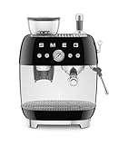 Smeg, EGF03BLEU, manuelle Espressomaschine, mit integrierter Kaffeemühle, Thermoblock, 4 Temperaturstufen, Dampfdüse und Druckmesser, 1-l-Tank, kompakte Größe, 1350 W, Schwarz