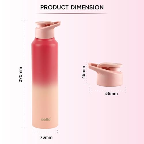 Image of CELLO Aqua Pro Max Stainless Steel Water Bottle 1000 ml Pink | ISI Certified Single Wall Rust & Leakproof Fridge Safe Water Bottle |Stylish Easy Grip Colorful Steel Water Bottle For Office & Daily Use