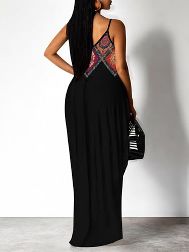 Image of Women's Summer Maxi Dress Spaghetti Strap Floral Boho Beach Long Sundress with Pockets