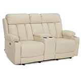 MCombo Power Loveseat Recliner with Console, Heat and Vibration Massage, Reclining Loveseat Sofa with USB Ports, Cup Holders for Living Room, Faux Leather 6095 (Cream White)