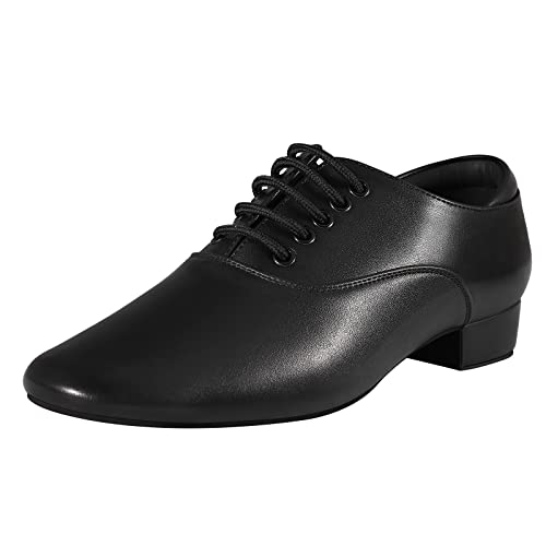 Schwarze Ballsaal-Tanzschuhe Leder Charakter Schuhe für Herren Salsa Latin Tango Dancing, Schwarz, 44 EU
