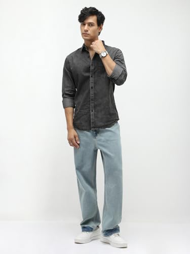 Image of Urbano Fashion Men's Regular Fit Full Sleeve Washed Denim Shirt