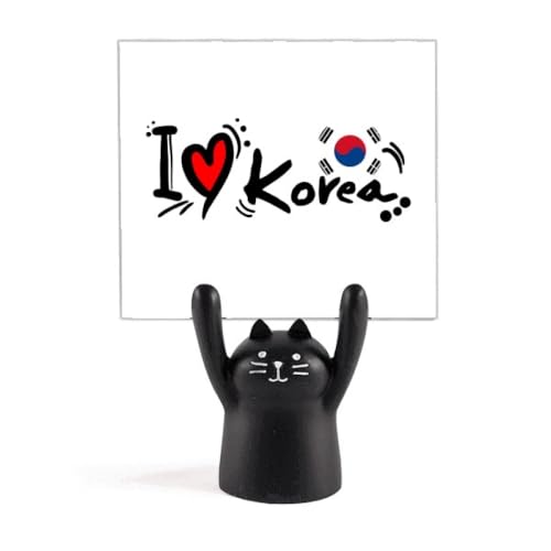 Support mémo chat noir avec drapeau de la Corée et motif cœur