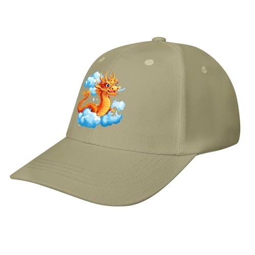 Chinese Dragon Baseball Cap Dad Hat Adjustable Size Trucker Caps for Outdoor Activities All Seasons Beige-style