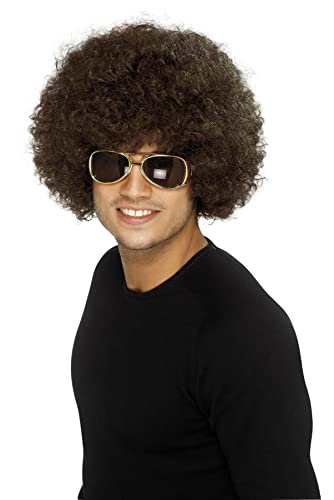 Smiffy's Homme Smiffys Costume Afro funky des années 70 Perruque, Marron (Brune), Taille Unique EU