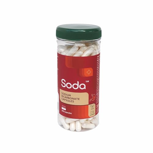 Cápsulas de bicarbonato de sodio – 100% bicarbonato de sodio para apoyar el equilibrio ácido-base, desintoxicación, cuidado bucal y deporte, 200 cápsulas en 1 botella