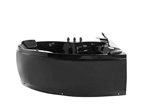 Supply24 since 2004 Luxus Whirlpool Badewanne Monaco Schwarz – 145x145 cm – 12 Massagedüsen, LED, verchromte Armaturen, Eckmontage Links/rechts – Hot Tub Spa für 2 Personen – Innenbereich