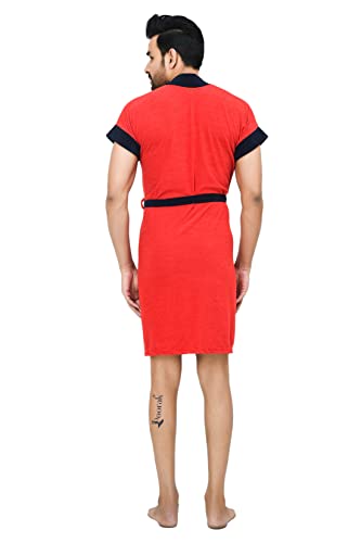 Image of Terry Bathrobe For Men Fit Upto 42 inches Red Navy