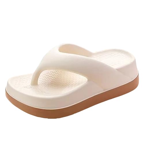 Chanclas de dedos para mujer de verano - Plataforma gruesa Zapatos de baño Zapatos de nube Cozislides Original Sandalias Suaves Planas Abiertas Chanclas, beige, 38 EU