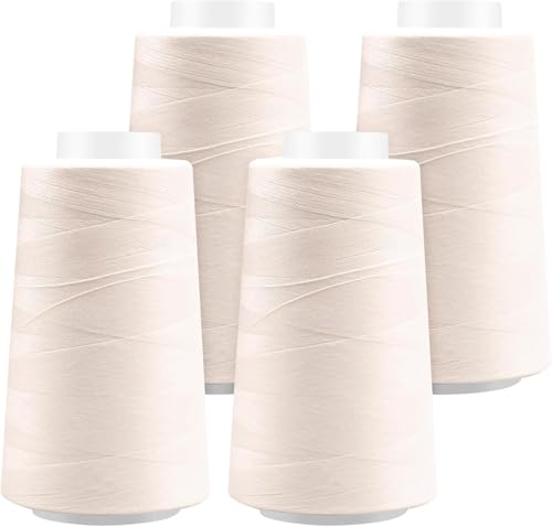 Serger Thread - 4 Cones x 3000 Yards (12 000 Yards Total) | 40S/2 Polyester All-Purpose Thread for Sergers Overlock Machines Quilting & Handcrafts (4 Beige)