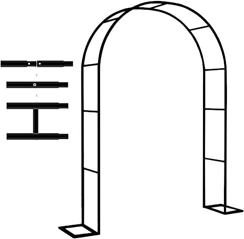 Garden Arches and Arbors Frame Rose Archway Trellis Weather Resistant, Metal, for Various Climbing Plant Wedding Arch Bridal Party Decoration Wide Arbour, with Base,Black,300x220x40CM