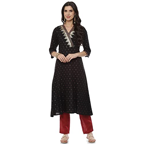 Image of Rangriti Black Liva A-Line Kurta for Women