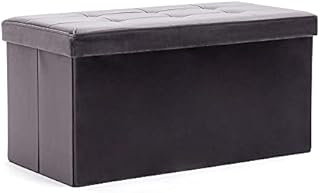 HNNHOME Large Ottoman Storage Box, Velvet Folding Padded Seat Bench Stool Foot Stool, Sofa Pouffes Footstool, Extra Storage Space for Hallay, Living Room and Bedroom (Black, 76x38x38)