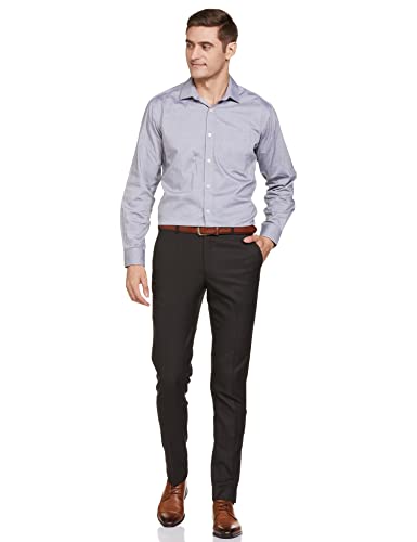 Image of Park Avenue Men's Polyester Blend Solid Pattern Super Slim Fit Flat Front Formal Trouser