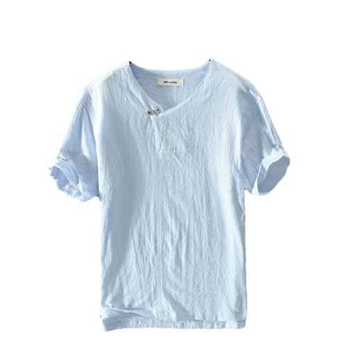 T-shirt col rond homme en coton et lin uni pour le printemps