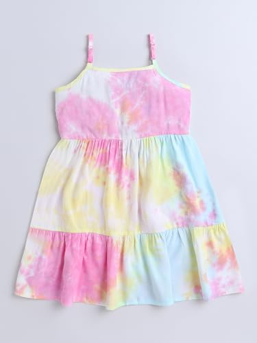Image of The Magic Wand Rayon Tie & Dye Print Kids Dress Girls, Sleeveless Frocks Regular Fit Midi Singlet Strappy Dresses, Multicolor, 3-4 Year