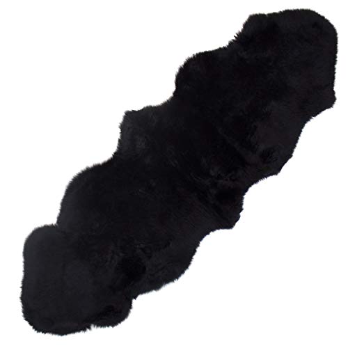 ムートンラグ 天然 オーストラリア産 長毛 2匹物 ラグ ブラック 60×180cm 洗える 日本製 NF002BK