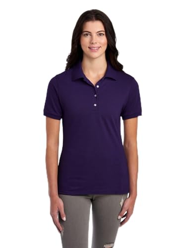 Jerzees Women's Dri Power Cotton Blend Short Sleeve Polo Shirts, Moisture Wicking for All Day Comfort - Deep Purple, Small