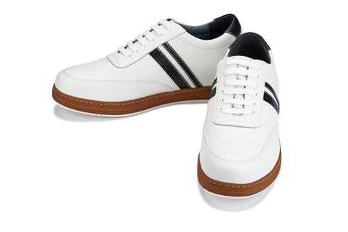 Image of CALTO Men's Invisible Height Increasing Elevator Shoes - White Leather Lace-up Lightweight Clasic Casual Sneakers - 2.8 Inches Taller - Y2821 - Size 11 D(M) US