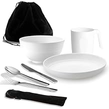 Camping Utensils, Reanea Camping Mess Kit for Travel, Camping, Picnic, Outdoor, Camping Gear Include Knife, Spoon, Fork Cutlery Set, Cup, Bowl, Plate, Camping Essentials for 1