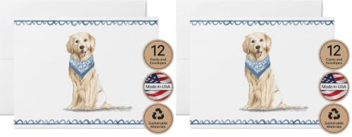 Image of Twigs Paper Golden Retriever Thank You Cards, 12 Dog Stationery Note Cards (Pack of 2)