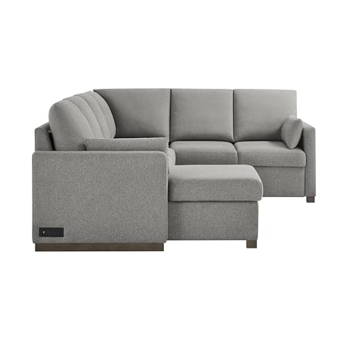 Image of Serta Emmett 110.2 inch Convertible Sleeper Sectional, Queen Size, Dreamcoil Comfort, Reversible Storage Chaise, USB-C and USB-A Power Ports, Woven Fabric, Light Grey